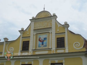 Brick buildings and masonry architecture in the Czech Republic 2 Brick gable of house with stucco decoration