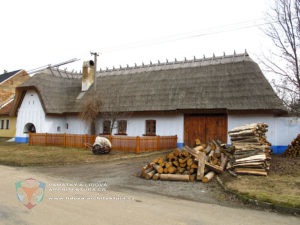 Earth building with risalit under half-hip and hip roof covered by thatch