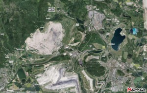 Mostecké uhelné pánve na letecké mapě