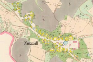 Středočeská obec Nosálov na historické mapě stabilního katastru