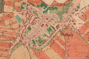 Pavlov v CHKO PÁLAVA - obec s vinicemi a hrady, usedlosti a domky, vinařské domy a sklepy 1 Jihomoravská obec Pavlov na historické mapě stabilního katastru