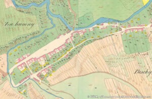 Jihomoravská obec Veletiny na historické mapě stabilního katastru