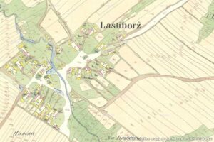 Vlastiboř - Velká a Malá Strana obce, usedlosti a škola, kovárna, kaple a hostinec 1 Jihočeská obec Vlastiboř na historické mapě stabilního katastru