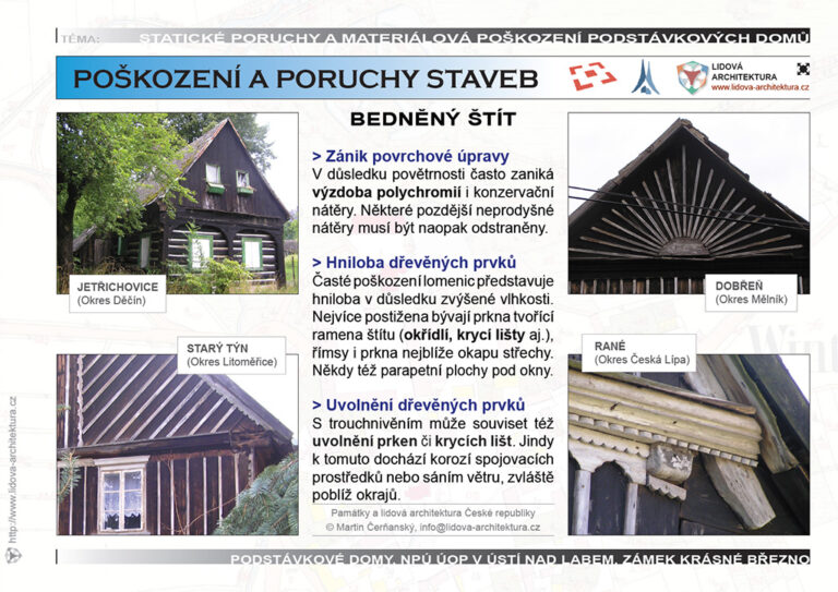 Dřevěné štíty staveb a jejich poškození